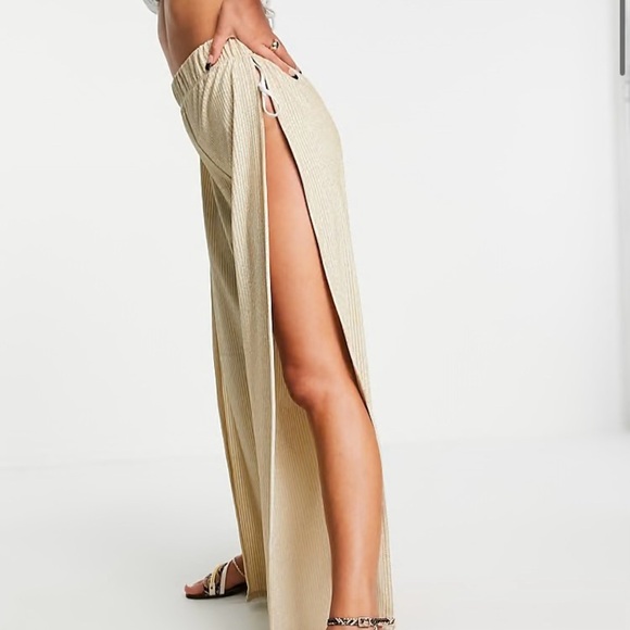 ASYOU flared split side beach pants in gold size 8 - Picture 2 of 14